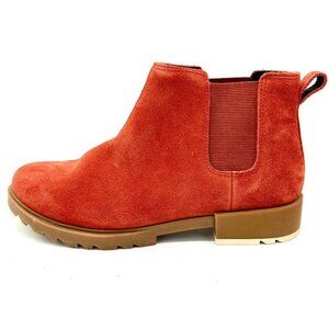 SOREL Women's Emelie II Waterproof Suede Chelsea Boot Warp Red Orange US10 EU41